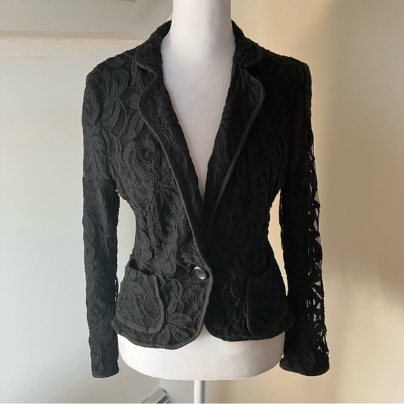 INC International Concepts Petite Black Lace One Button Blazer size Pet Small - Picture 2 of 9